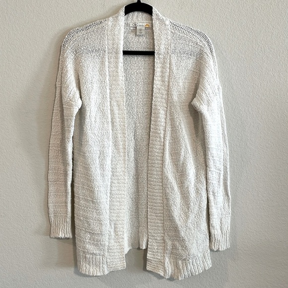 C&C California Women's Cardigan Sweater Small White Knit Open Front Longline - Picture 1 of 11